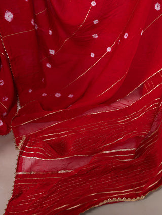 Red Elegant Viscose Chanderi Saree with Sequins, Zari Line, and Gota Patti Lace Border