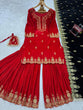 Load image into Gallery viewer, Red Elegant Viscose Velvet Embroidered Sharara Set ClothsVilla