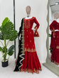 Load image into Gallery viewer, Red Elegant Viscose Velvet Embroidered Sharara Set ClothsVilla