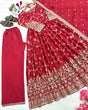 Load image into Gallery viewer, Red Embroidered Chinon Silk Anarkali Gown Set with Sequins, Mirror Work &amp; Cutwork Dupatta – Fully Stitched ClothsVilla
