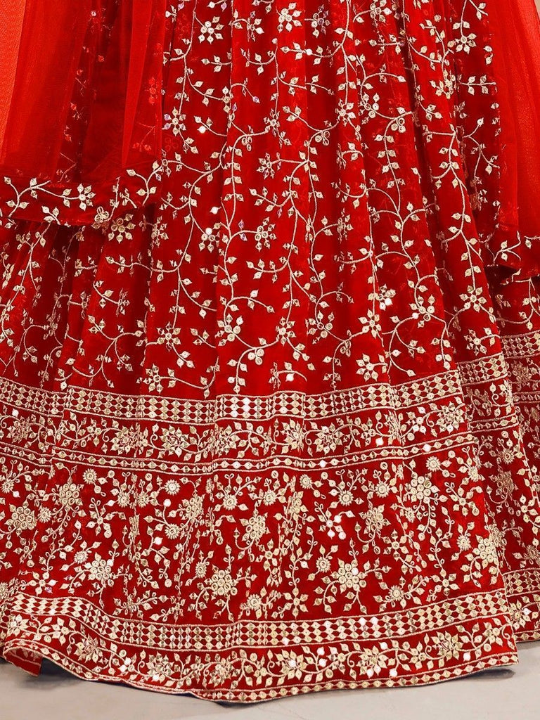 Red Embroidered Georgette Wedding Wear Lehenga Choli ClothsVilla
