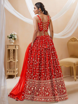 Red Embroidered Georgette Wedding Wear Lehenga Choli ClothsVilla