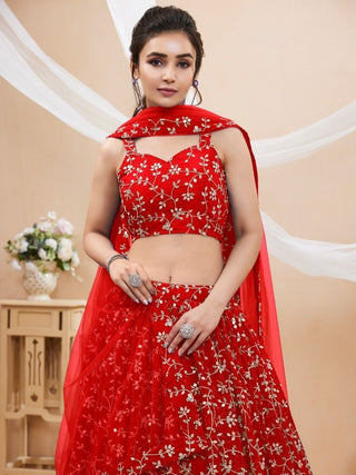 Red Embroidered Georgette Wedding Wear Lehenga Choli ClothsVilla