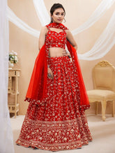 Load image into Gallery viewer, Red Embroidered Georgette Wedding Wear Lehenga Choli ClothsVilla