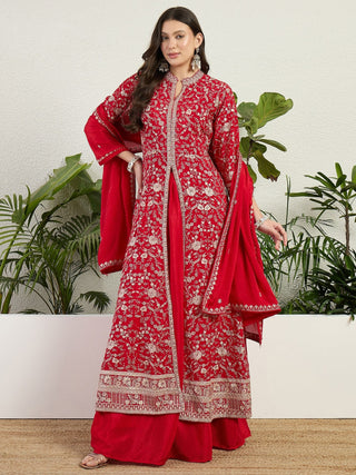 Red Embroidered Gown Set ClothsVilla
