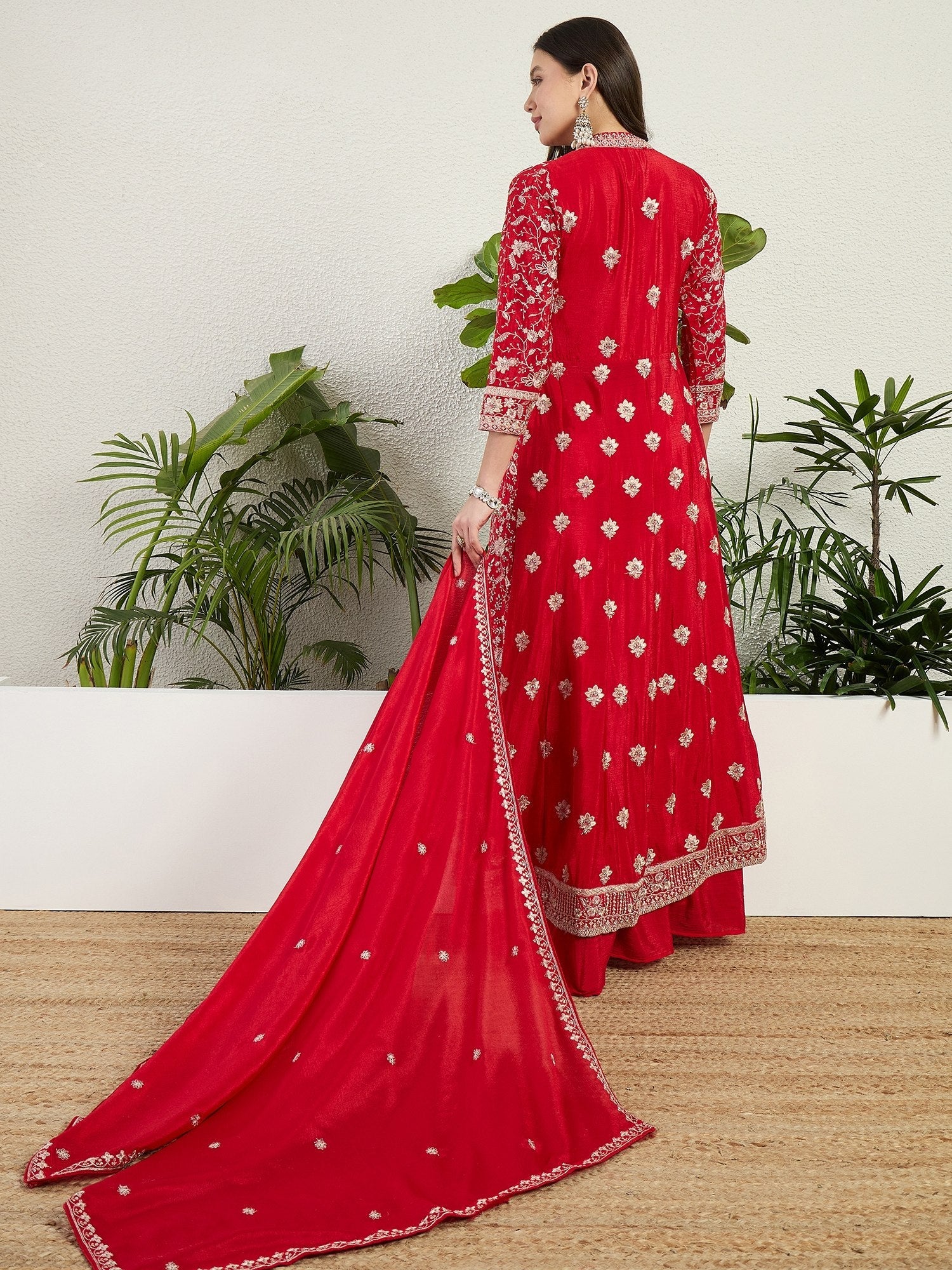 Red Embroidered Gown Set ClothsVilla