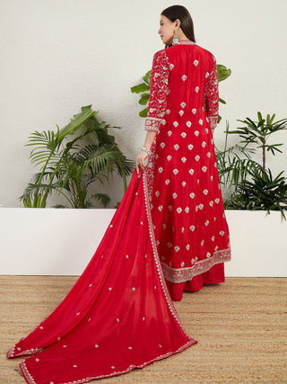 Red Embroidered Gown Set ClothsVilla
