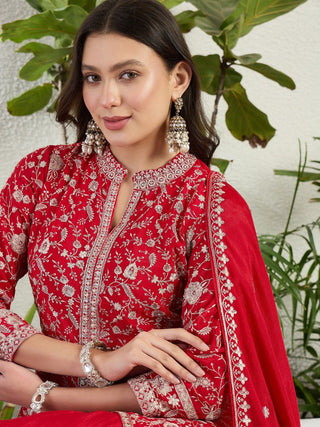 Red Embroidered Gown Set ClothsVilla