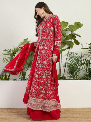 Red Embroidered Gown Set ClothsVilla