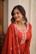Load image into Gallery viewer, Red Embroidered Gown with Cutwork Dupatta ClothsVilla