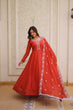 Load image into Gallery viewer, Red Embroidered Gown with Cutwork Dupatta ClothsVilla