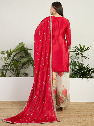 Red Embroidered Kurta Palazzo Set ClothsVilla.com