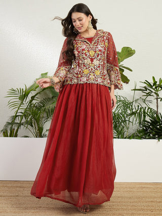 Red Embroidered Lehenga Set ClothsVilla