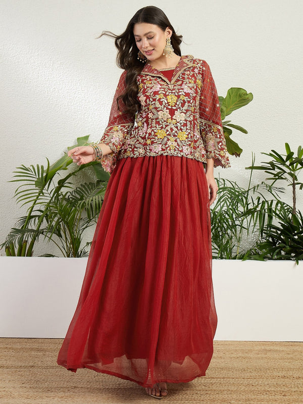 Red Embroidered Lehenga Set ClothsVilla