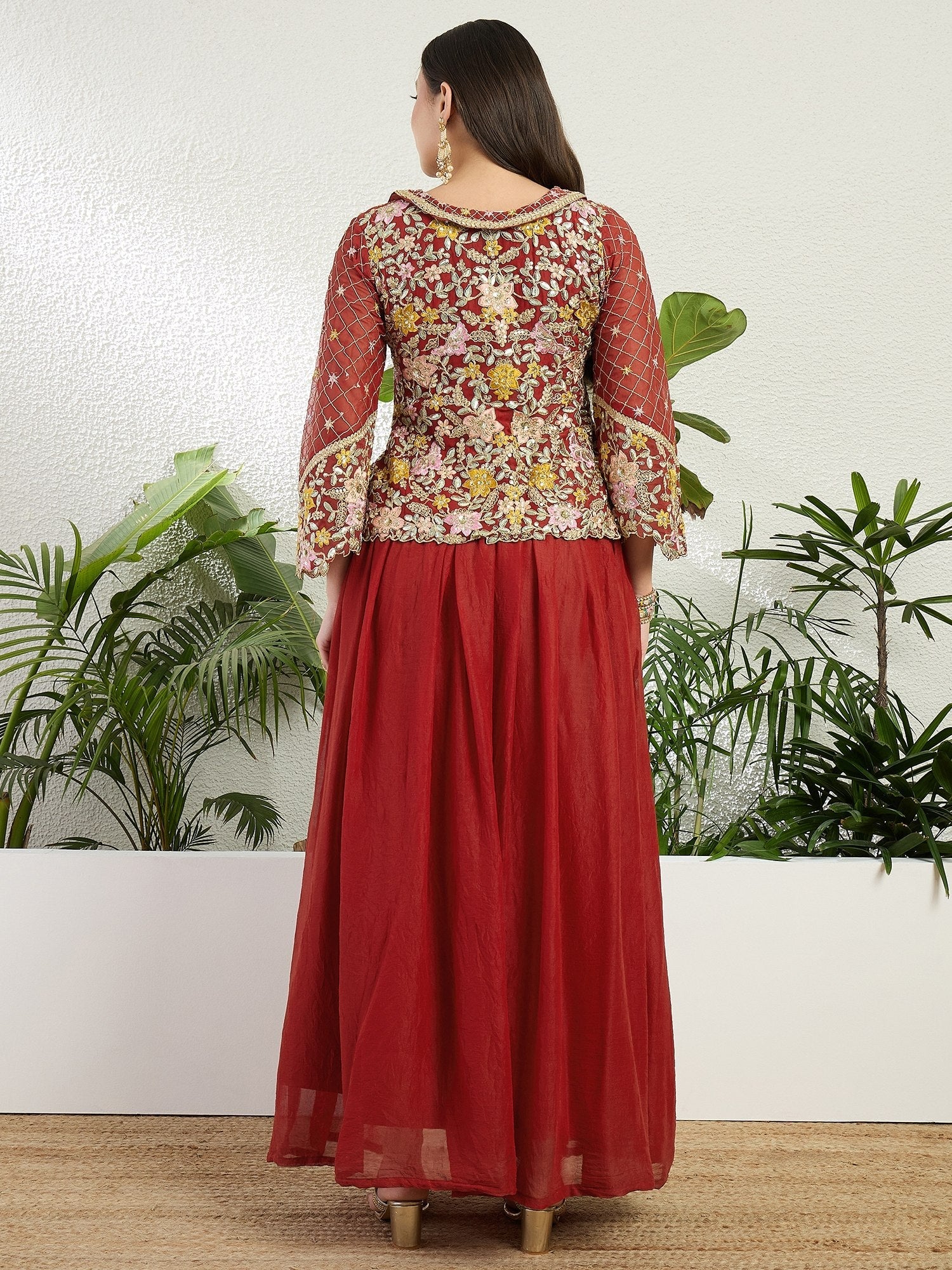 Red Embroidered Lehenga Set ClothsVilla