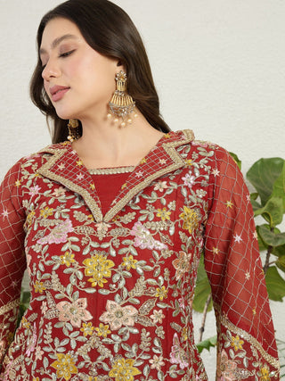 Red Embroidered Lehenga Set ClothsVilla