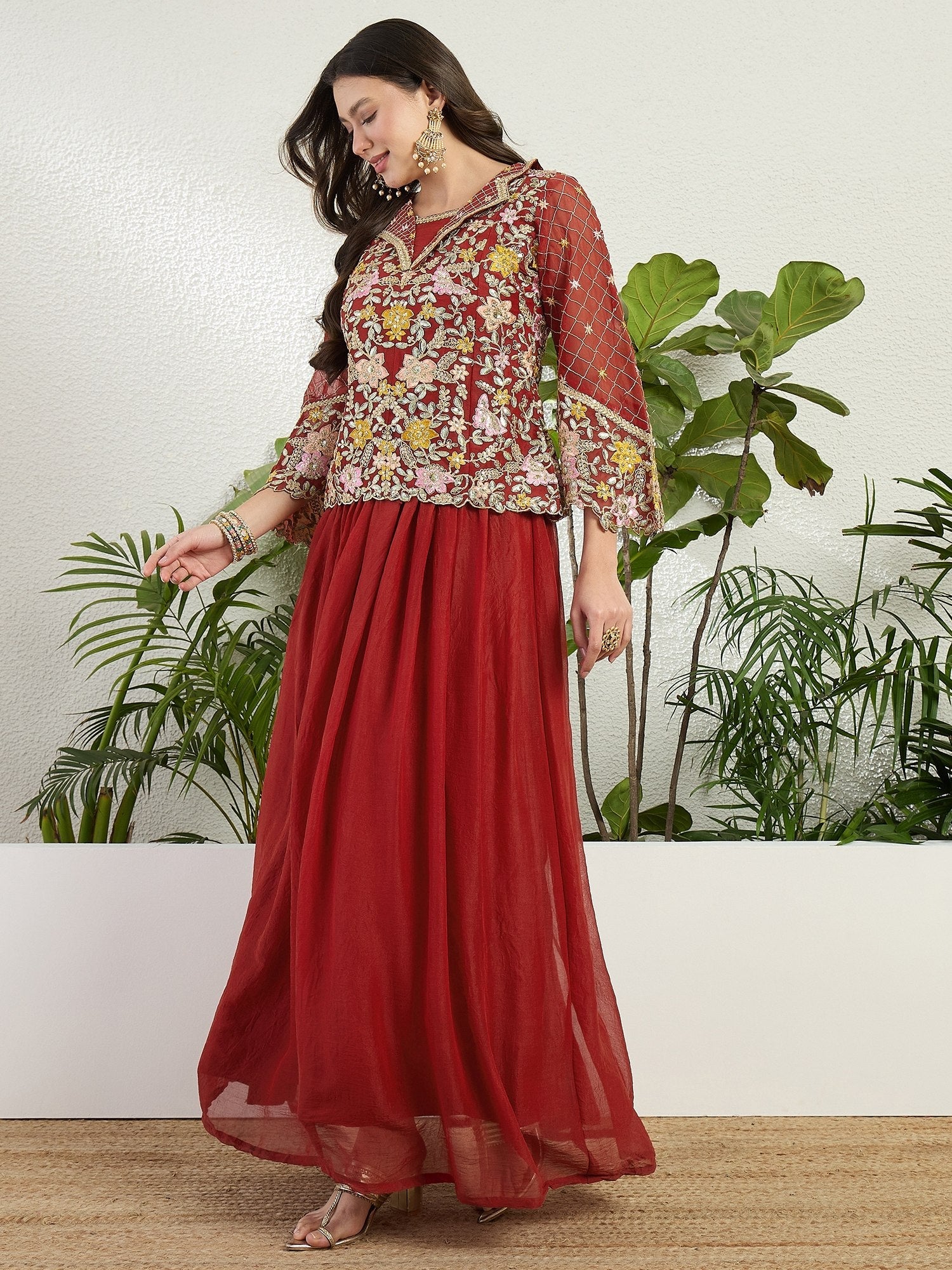 Red Embroidered Lehenga Set ClothsVilla