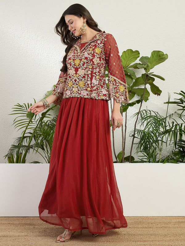 Red Embroidered Lehenga Set ClothsVilla