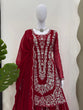 Load image into Gallery viewer, Red Ethnic Elegance Faux Georgette Thread &amp; Sequin Embroidered Suit Set ClothsVilla
