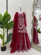 Load image into Gallery viewer, Red Ethnic Elegance Faux Georgette Thread &amp; Sequin Embroidered Suit Set ClothsVilla