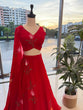 Load image into Gallery viewer, Red Exclusive Handpaint Georgette Lehenga Set with Designer Blouse &amp; Dupatta ClothsVilla