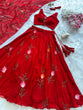 Load image into Gallery viewer, Red Exclusive Handpaint Georgette Lehenga Set with Designer Blouse &amp; Dupatta ClothsVilla