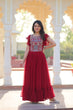 Load image into Gallery viewer, Red Faux Blooming Embroidered Gown with Beads, Sequins &amp; Bell Sleeves – 7 Meter Flair ClothsVilla