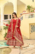 Load image into Gallery viewer, Red Faux Blooming Embroidered Zari Sequins Work Gown with Dupatta ClothsVilla