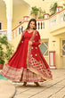Load image into Gallery viewer, Red Faux Blooming Embroidered Zari Sequins Work Gown with Dupatta ClothsVilla