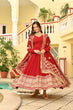 Load image into Gallery viewer, Red Faux Blooming Embroidered Zari Sequins Work Gown with Dupatta ClothsVilla