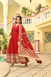 Load image into Gallery viewer, Red Faux Blooming Embroidered Zari Sequins Work Gown with Dupatta ClothsVilla