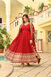 Load image into Gallery viewer, Red Faux Blooming Embroidered Zari Sequins Work Gown with Dupatta ClothsVilla