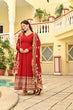 Load image into Gallery viewer, Red Faux Blooming Embroidered Zari Sequins Work Gown with Dupatta ClothsVilla