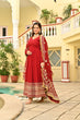 Load image into Gallery viewer, Red Faux Blooming Embroidered Zari Sequins Work Gown with Dupatta ClothsVilla