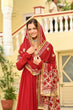 Load image into Gallery viewer, Red Faux Blooming Embroidered Zari Sequins Work Gown with Dupatta ClothsVilla