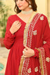 Load image into Gallery viewer, Red Faux Blooming Embroidered Zari Sequins Work Gown with Dupatta ClothsVilla