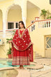 Load image into Gallery viewer, Red Faux Blooming Embroidered Zari Sequins Work Gown with Dupatta ClothsVilla