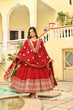 Load image into Gallery viewer, Red Faux Blooming Embroidered Zari Sequins Work Gown with Dupatta ClothsVilla