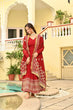 Load image into Gallery viewer, Red Faux Blooming Embroidered Zari Sequins Work Gown with Dupatta ClothsVilla