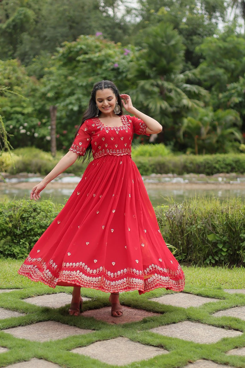 Premium Designer Readymade Gown – Faux Blooming Fabric