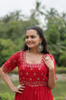 Load image into Gallery viewer, Red Faux Blooming Fabric Designer Readymade Gown with Zari &amp; Sequins Embroidery ClothsVilla