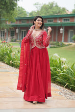 Load image into Gallery viewer, Red Faux Blooming Gown With Sequins-Multi Embroidery ClothsVilla