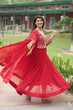 Load image into Gallery viewer, Red Faux Blooming Gown With Sequins-Multi Embroidery ClothsVilla