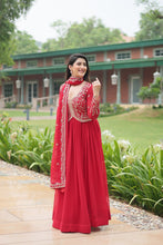 Load image into Gallery viewer, Red Faux Blooming Gown With Sequins-Multi Embroidery ClothsVilla