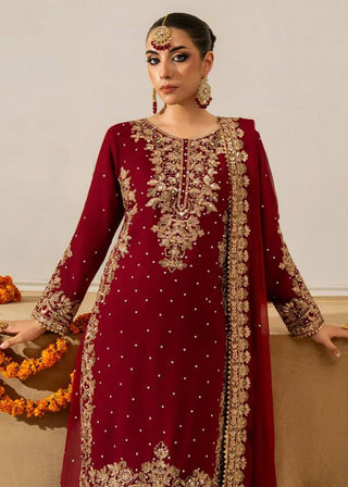 Red Faux Georgette Co-Ord Set with Coding, Sequin & Rivet Moti Work – Plazo & Dupatta Set ClothsVilla