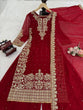 Load image into Gallery viewer, Red Faux Georgette Co-Ord Set with Coding, Sequin &amp; Rivet Moti Work – Plazo &amp; Dupatta Set ClothsVilla