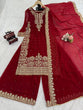 Load image into Gallery viewer, Red Faux Georgette Co-Ord Set with Coding, Sequin &amp; Rivet Moti Work – Plazo &amp; Dupatta Set ClothsVilla