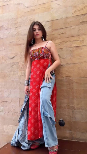 Red Faux Georgette Designer Top with Chinestitch & Real Mirror Work Dori Tie-Up Padded ClothsVilla