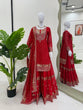 Load image into Gallery viewer, Red Faux Georgette Embroidered Sharara Set with Lace Border Dupatta ClothsVilla
