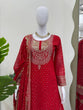Load image into Gallery viewer, Red Faux Georgette Embroidered Sharara Set with Lace Border Dupatta ClothsVilla